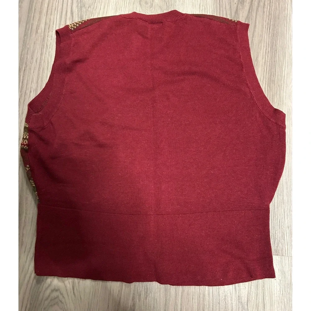 Russ State of Blue Women XL Red Brown Fair Isle Knit‎ Vest Sweater Vintage red